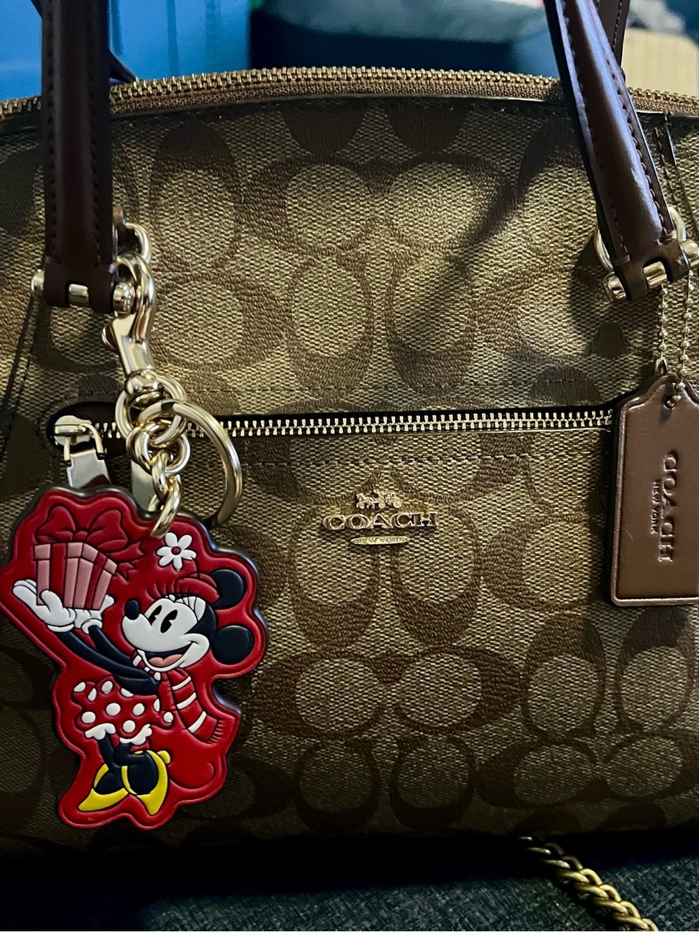 Coach Brown Signature Canvas Satchel with Minnie Charm - Picture 12 of 12